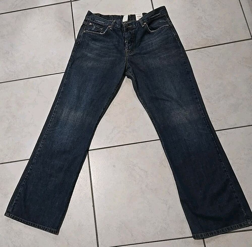 Lucky Brand Dungarees Jeans Mens 31 Blue Dark Wash Straight Low Rise Button Fly